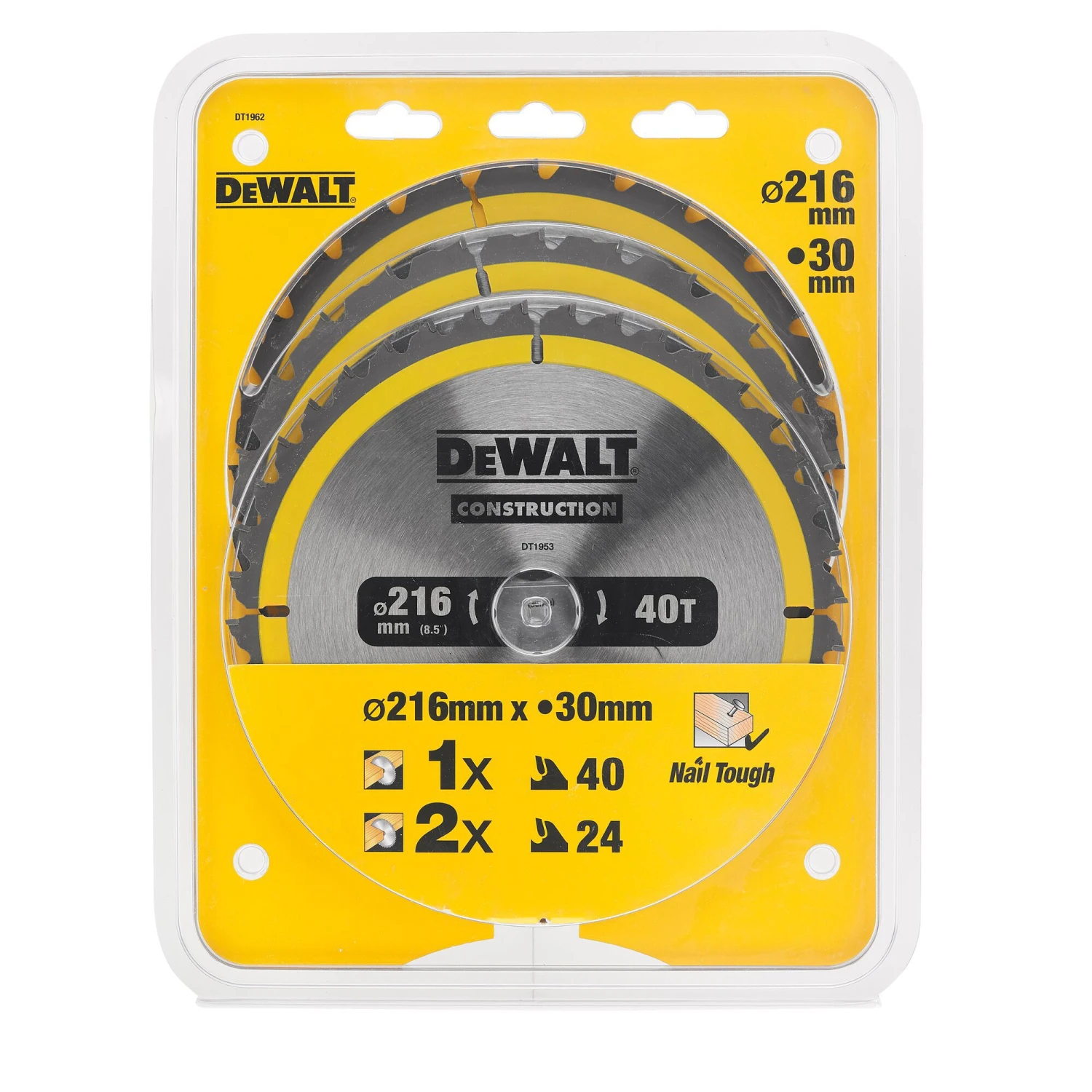 DeWalt Circular Saw Blade Set DT1962-QZ (Dia)216mm, Pack Of 3 4 DeWalt Circular Saw Blade Set DT1962-QZ (Dia)216mm, Pack Of 3 - Image 2