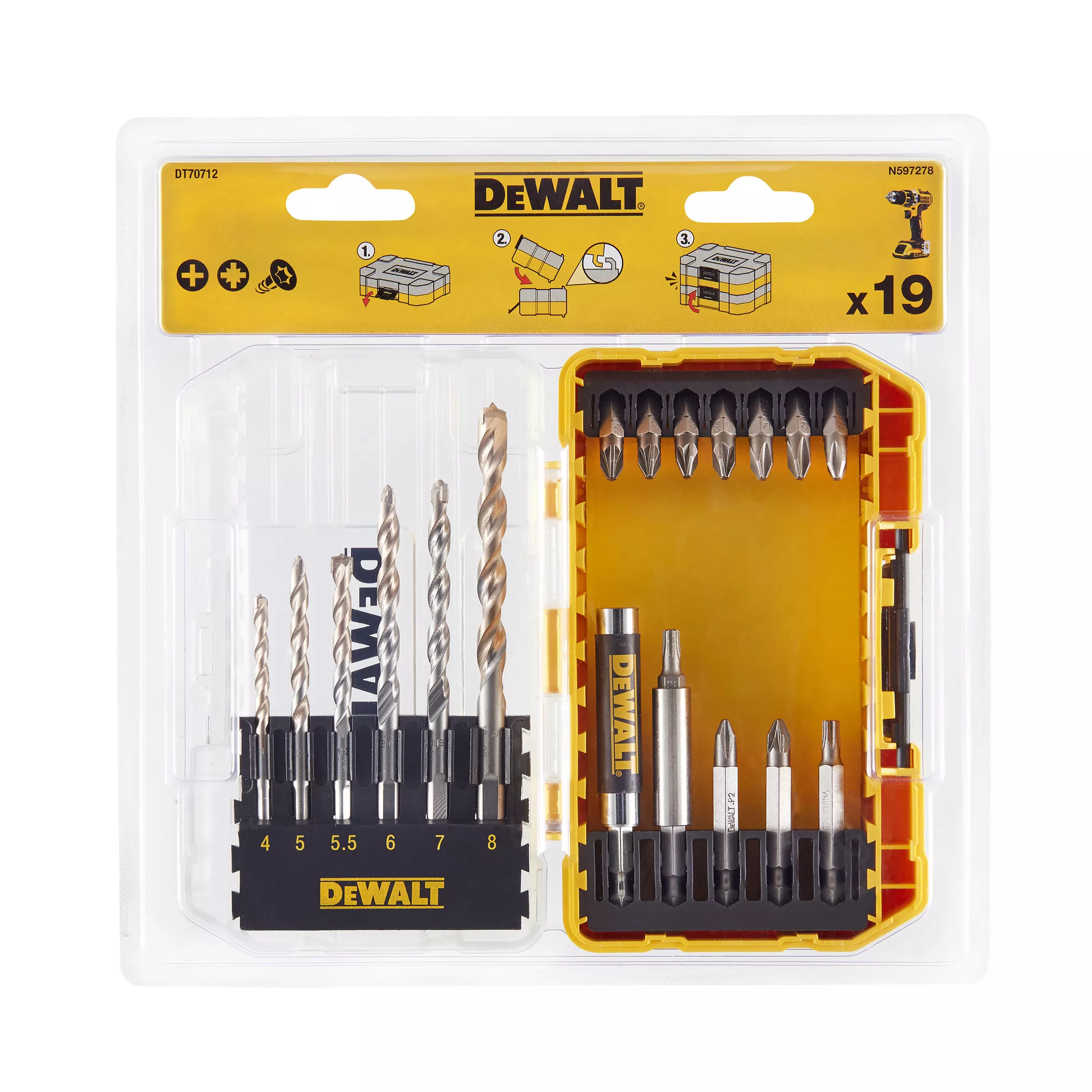DeWalt Mixed Set 19 Piece Straight Masonry Drill & Screwdriver Bit Set 4 DeWalt Mixed Set 19 Piece Straight Masonry Drill & Screwdriver Bit Set - Image 2