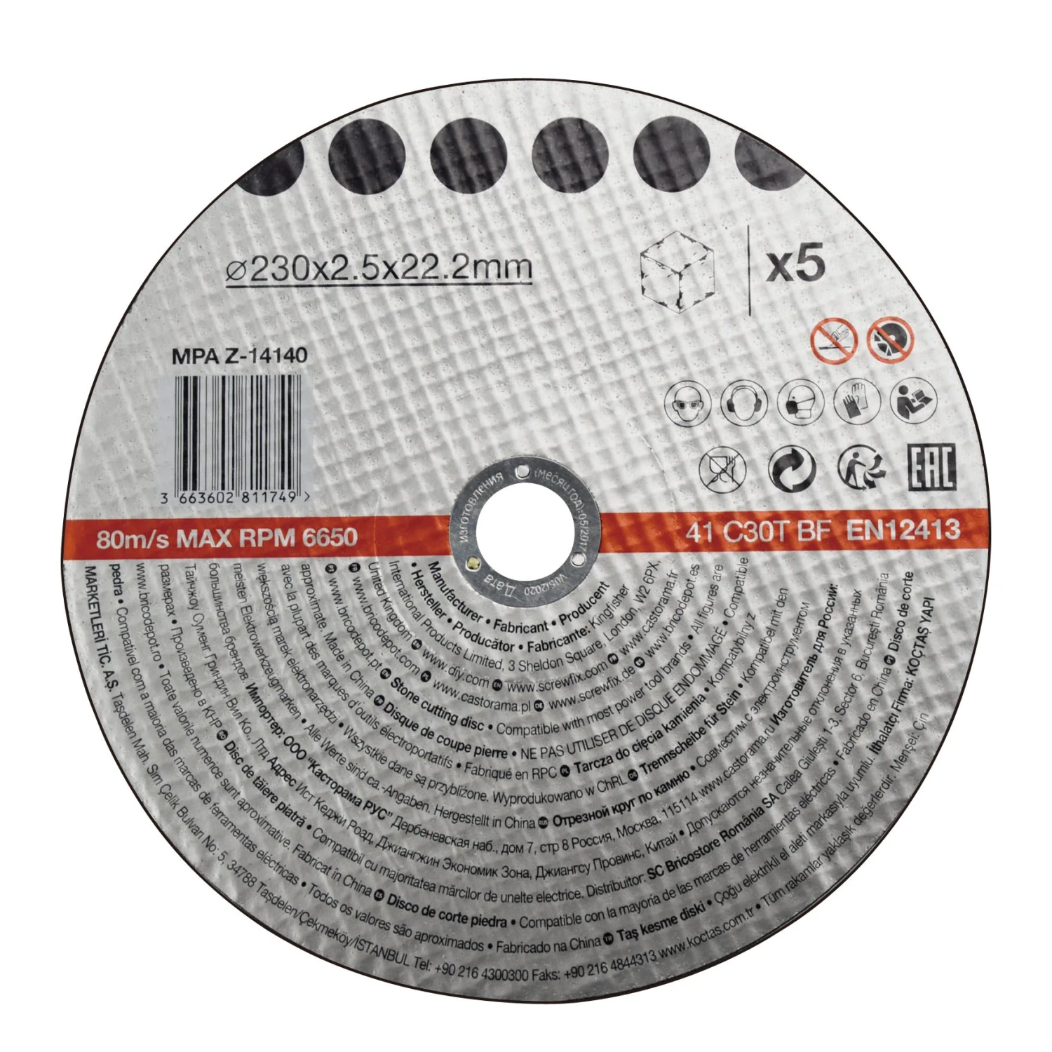 Stone Cutting Disc 230mm X 2.5mm X 22.2mm, Pack Of 5 3 Stone Cutting Disc 230mm X 2.5mm X 22.2mm, Pack Of 5